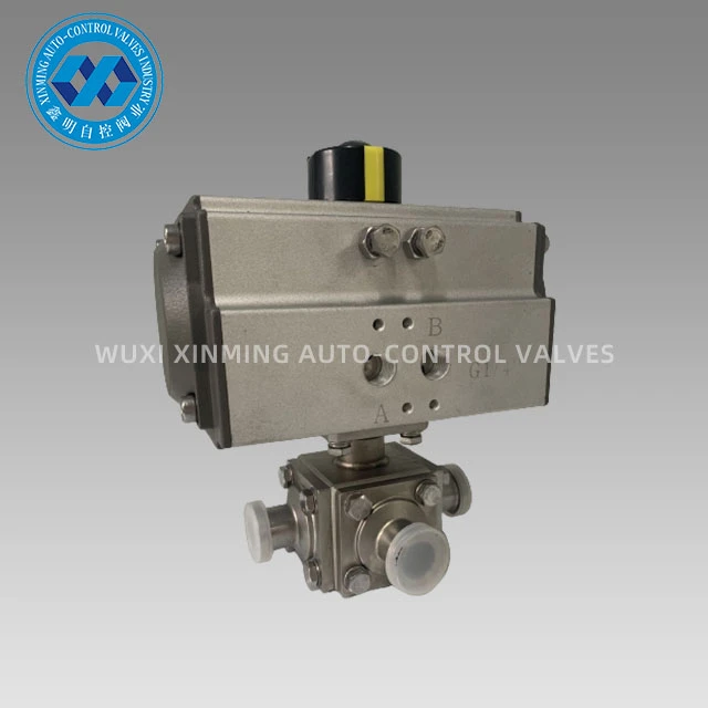 Pneumatic Actuator Tri-clamp Peb Txoj Kev Pob Valve