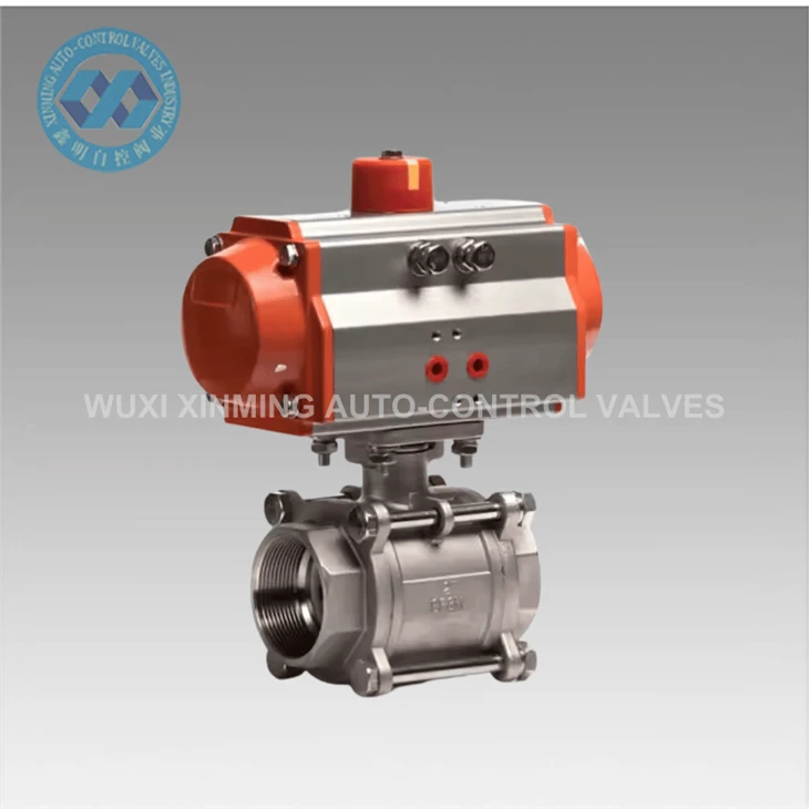 ISO txheem ob chav ua yeeb yam Stainless Hlau Pneumatic Actuator Pob Valve