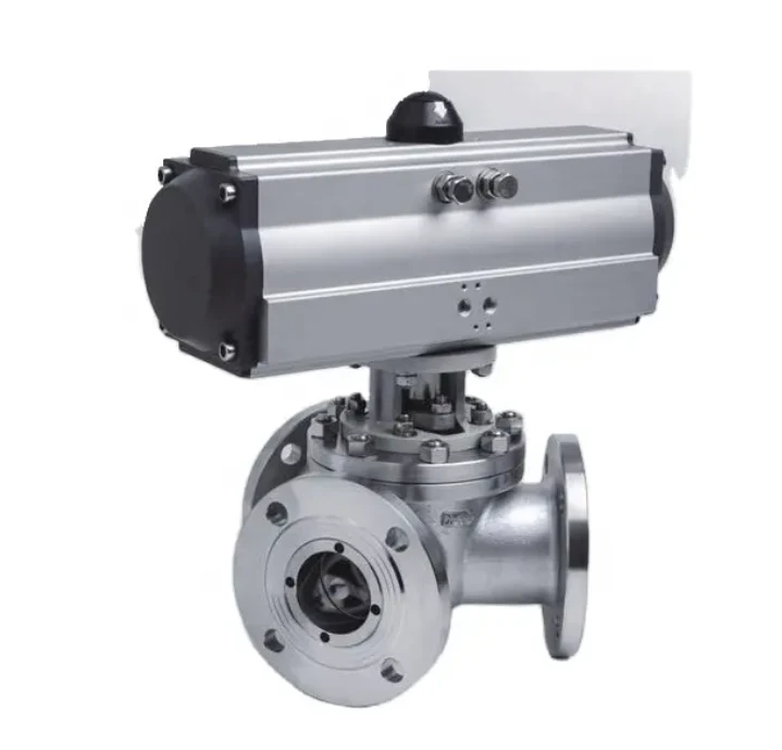 180 DEGITE PNEUMATIC Actuator 3 Txoj Kev Pack Valve, 3 Txoj Kev Pob Valve Nrog Pneumatic Actuator